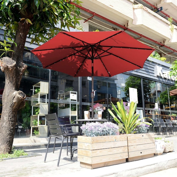 Villacera 9-Foot LED Outdoor Patio Umbrella with Solar Lights, Red 83-OUT5423 - main